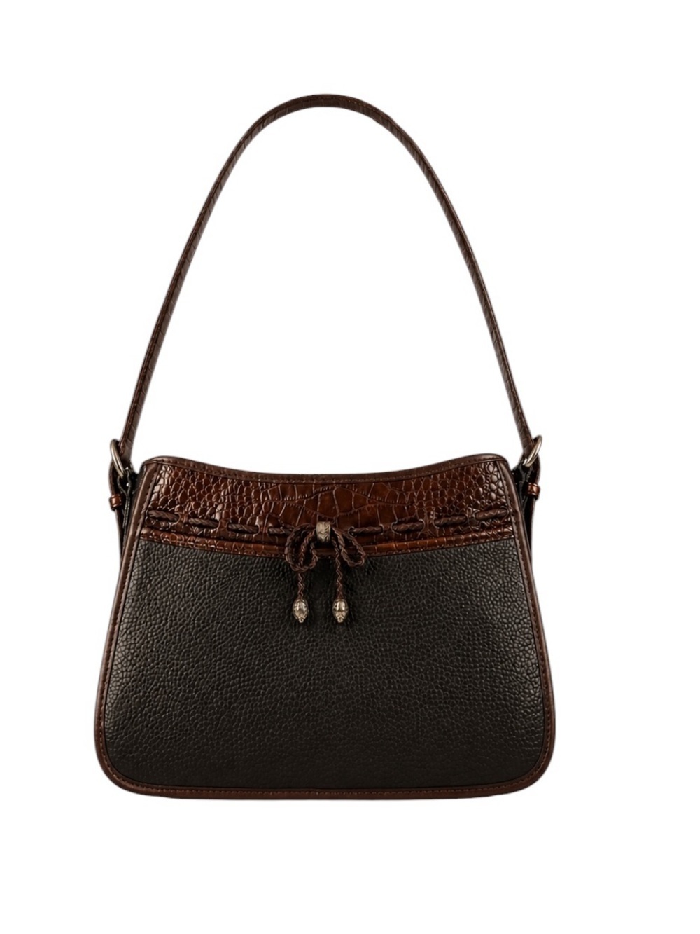 Vintage Brighton Leather Emma Shoulder Bag Black & Brown Croc Embossed with Bow